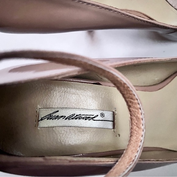 Brian Atwood Tan Patent Leather Ankle Strap Platform High Heels Size 37 US 7 - Picture 8 of 10